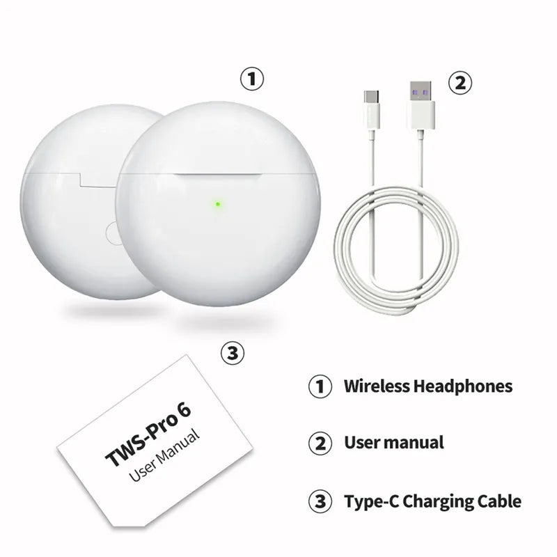 Wireless Air Pro 6 Earbuds with Hifi Stereo Touch Control Earbuds
