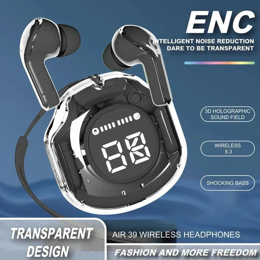 Air39 Wireless Earbuds Clear Sound with Bluetooth 5.3 Transparent Case