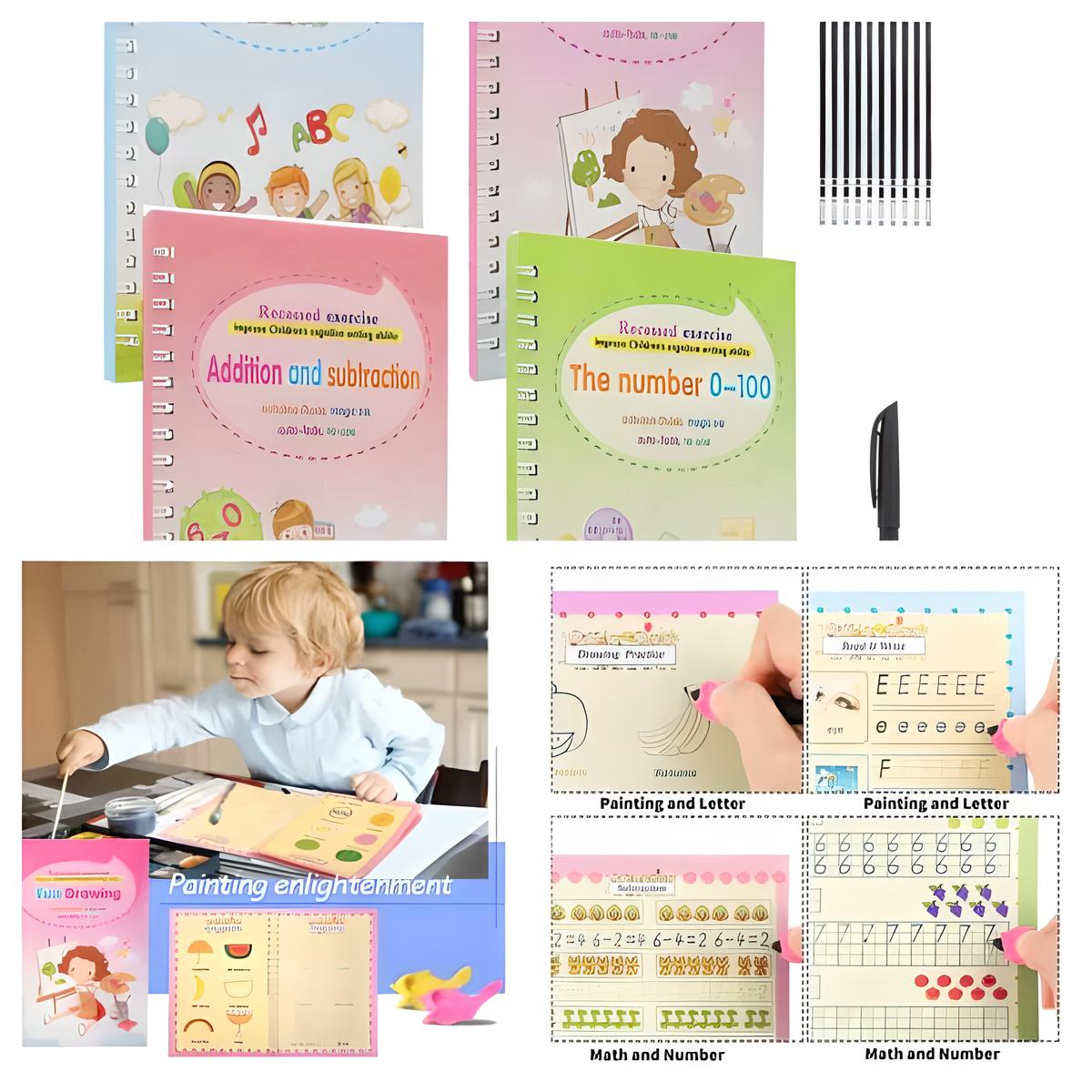 Sank Montessori Reusable Books With  4Magic Books 1Magic Pen 10Refills