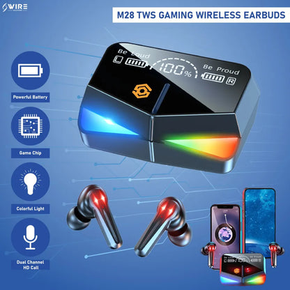 M28 TWS Gaming Wireless Earbuds Type-c LED Display With Heavy Bass
