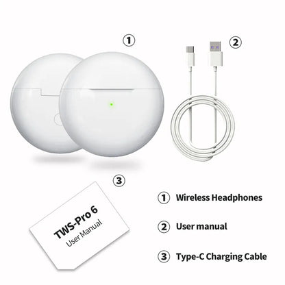 Wireless Air Pro 6 Earbuds with Hifi Stereo Touch Control Earbuds