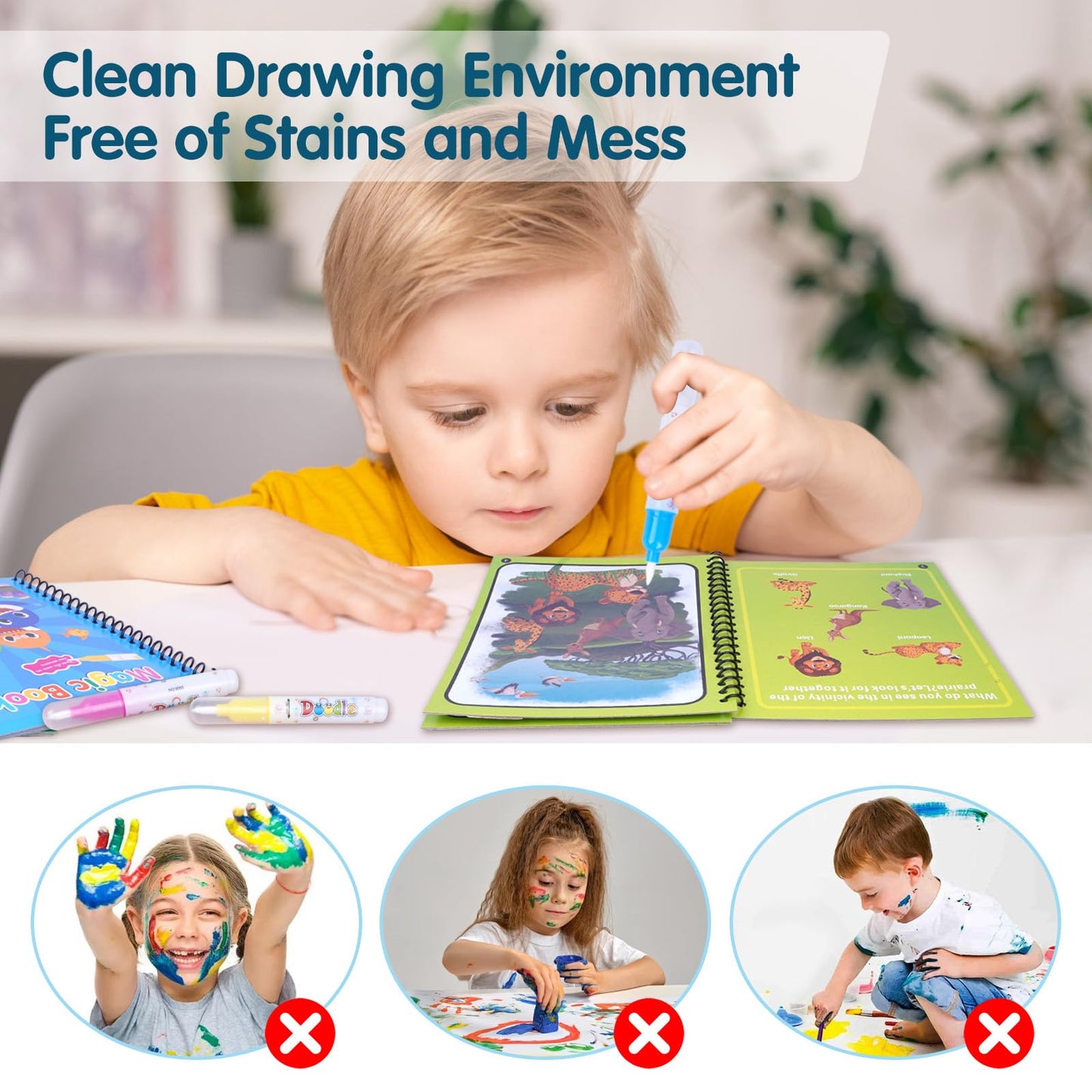 Reusable Water Magic Coloring Book Kids Learning Drawing Activity Kit