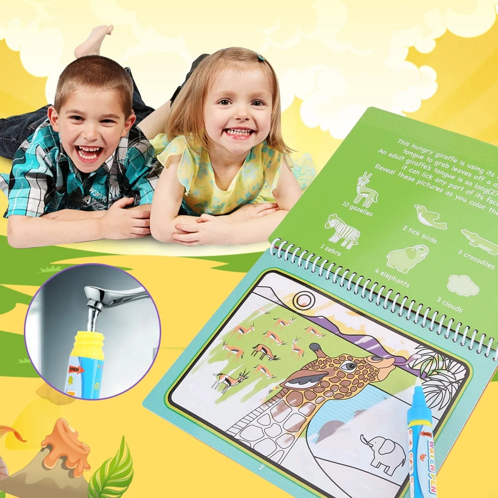 Reusable Water Magic Coloring Book Kids Learning Drawing Activity Kit