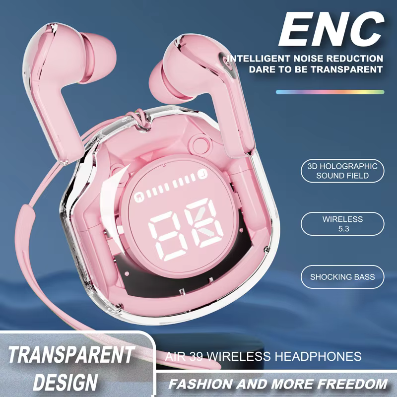 Air39 Wireless Earbuds Clear Sound with Bluetooth 5.3 Transparent Case