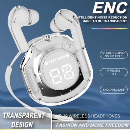 Air39 Wireless Earbuds Clear Sound with Bluetooth 5.3 Transparent Case