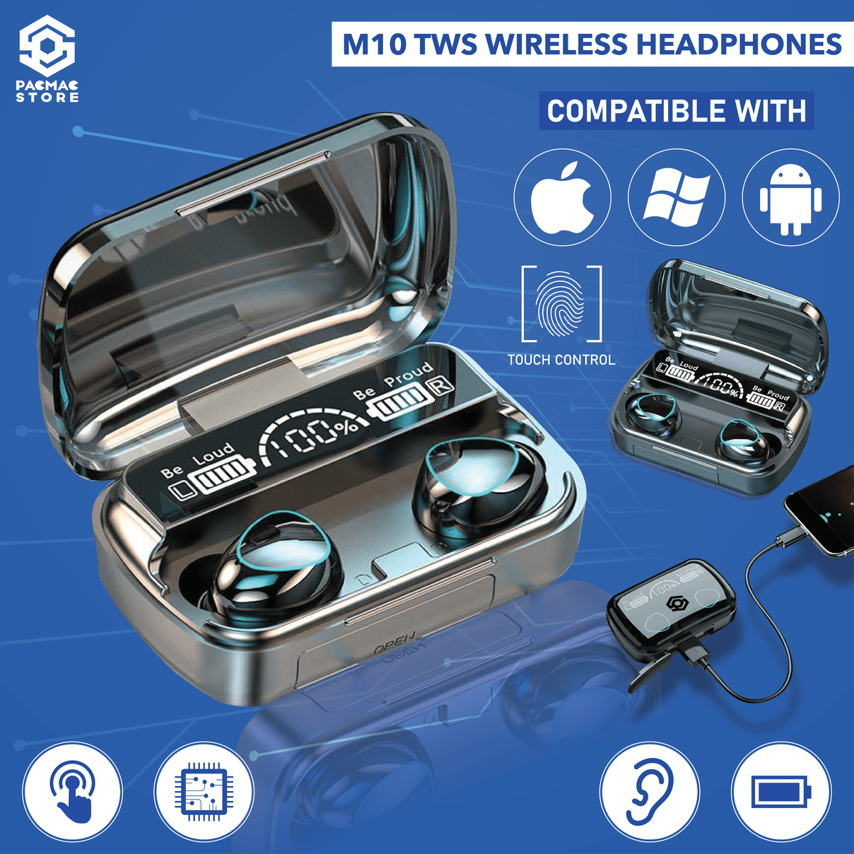 TWS M10 Earbuds Bluetooth 5.1 Earphones 2000mAh Charging Box