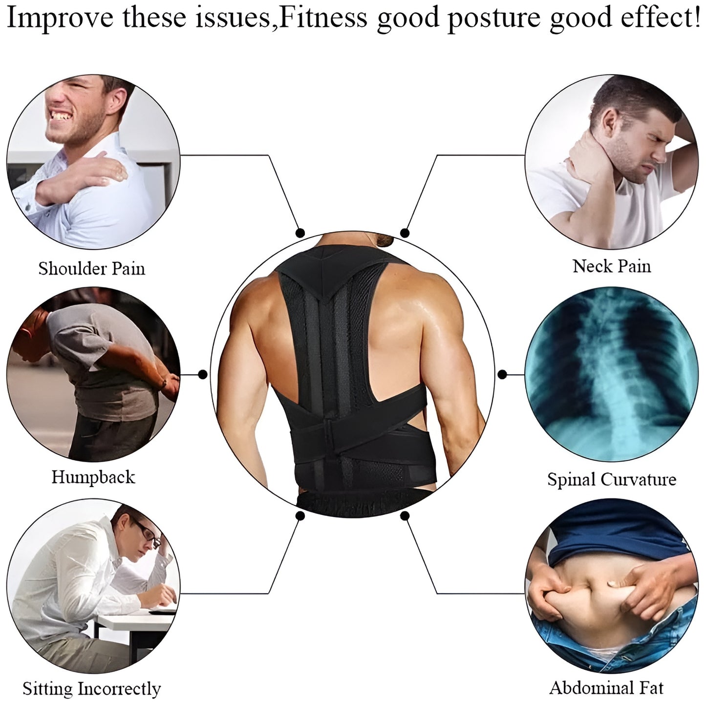 Back Pain Relief or Shoulder Support Belt, Posture corrector belt, Back support belt