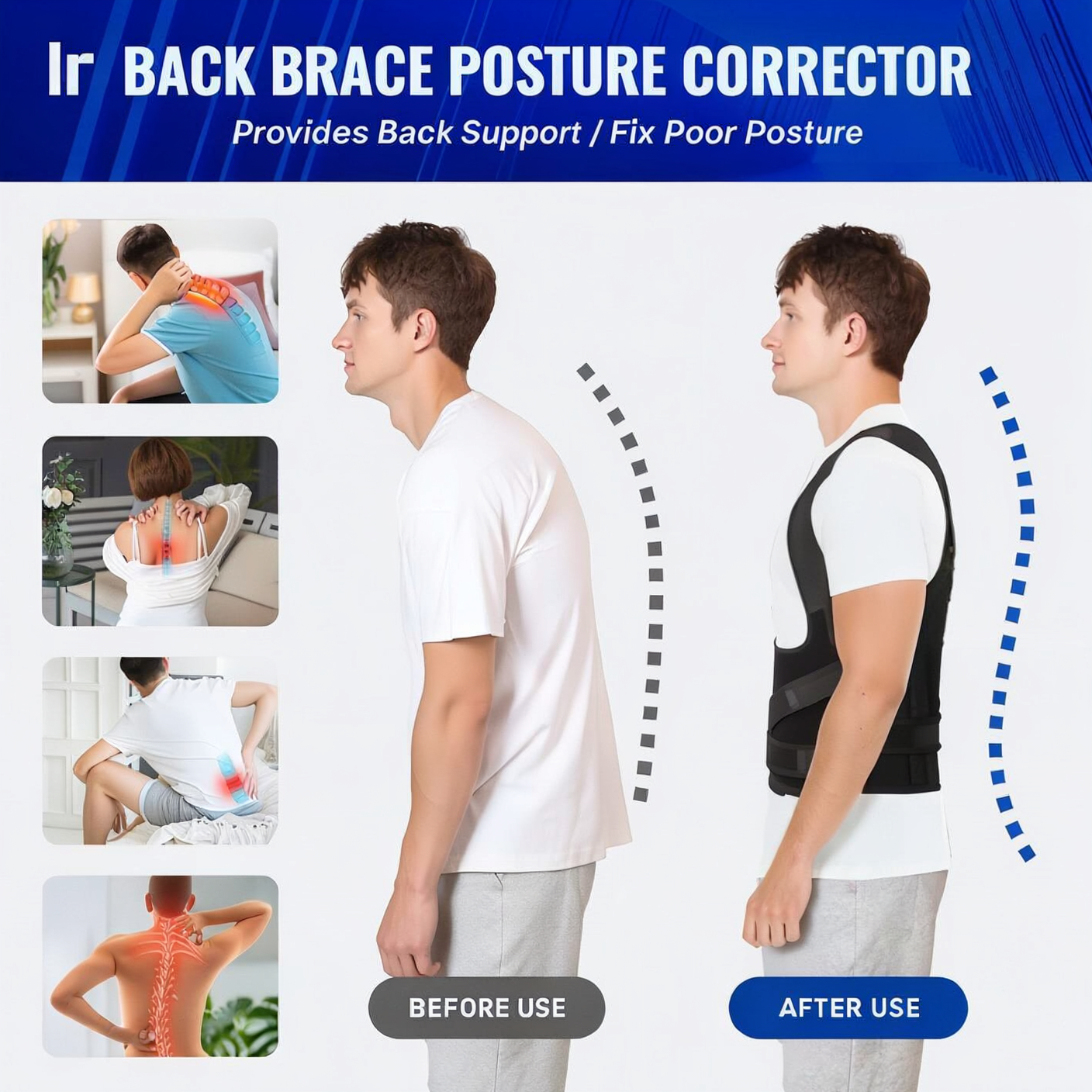 Back Pain Relief or Shoulder Support Belt, Posture corrector belt, Back support belt