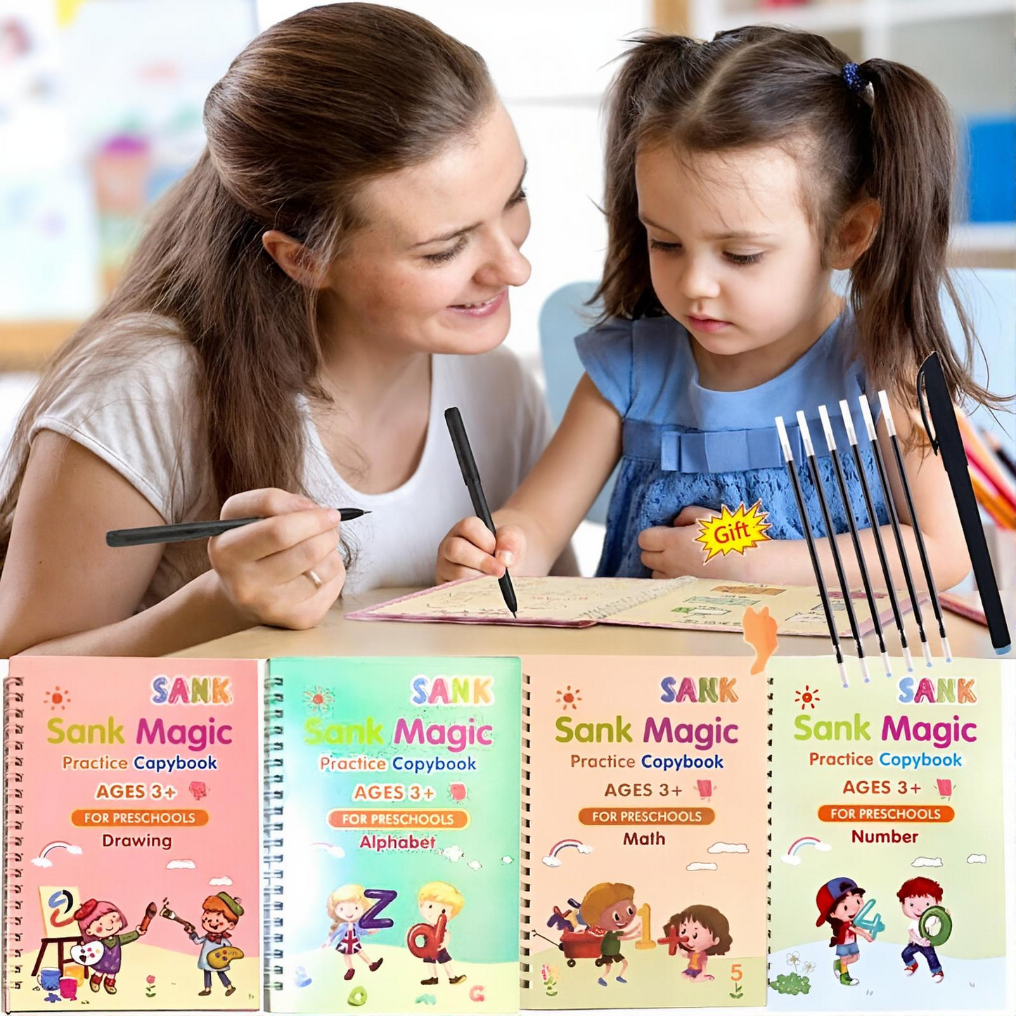 Sank Montessori Reusable Books With  4Magic Books 1Magic Pen 10Refills